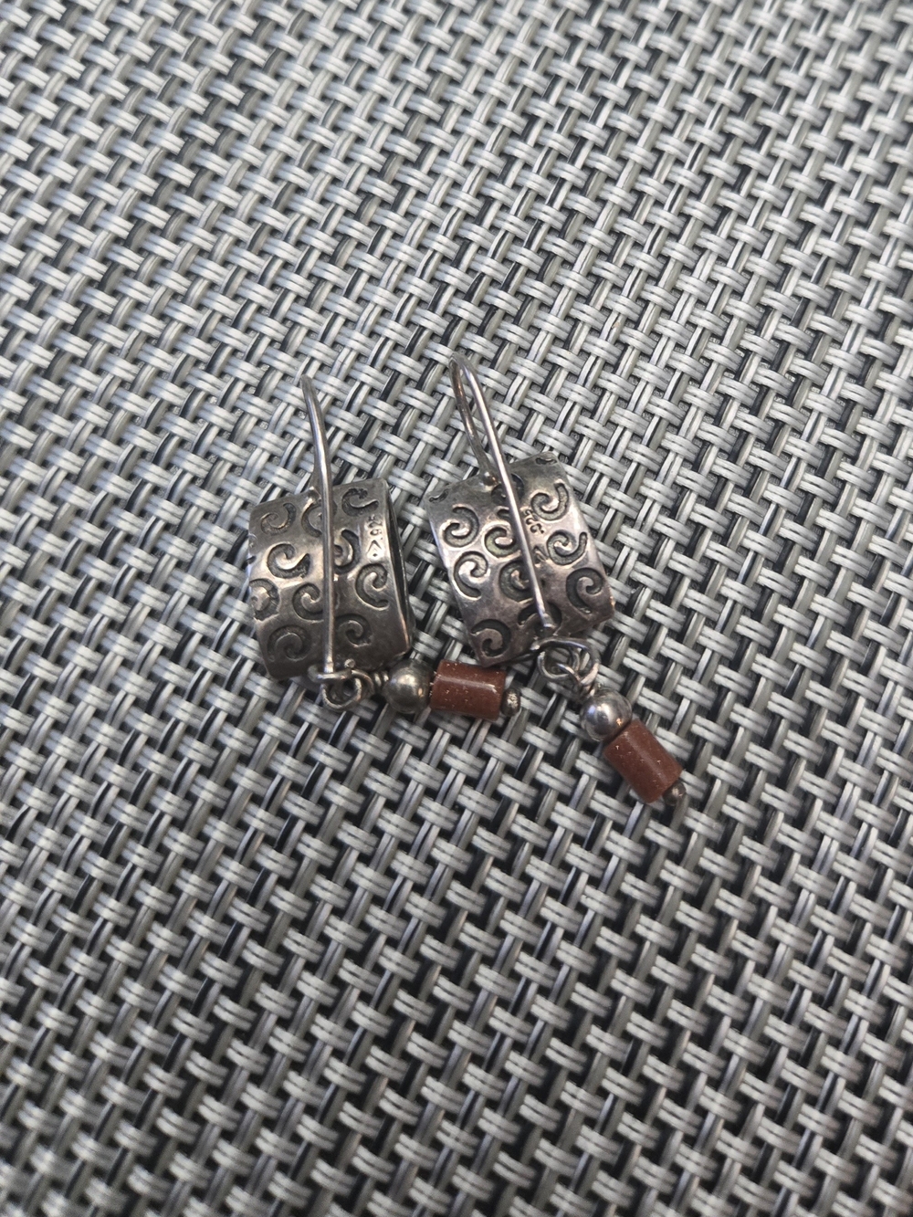 925 Silver Scroll Dangle Earrings with Brown Accent